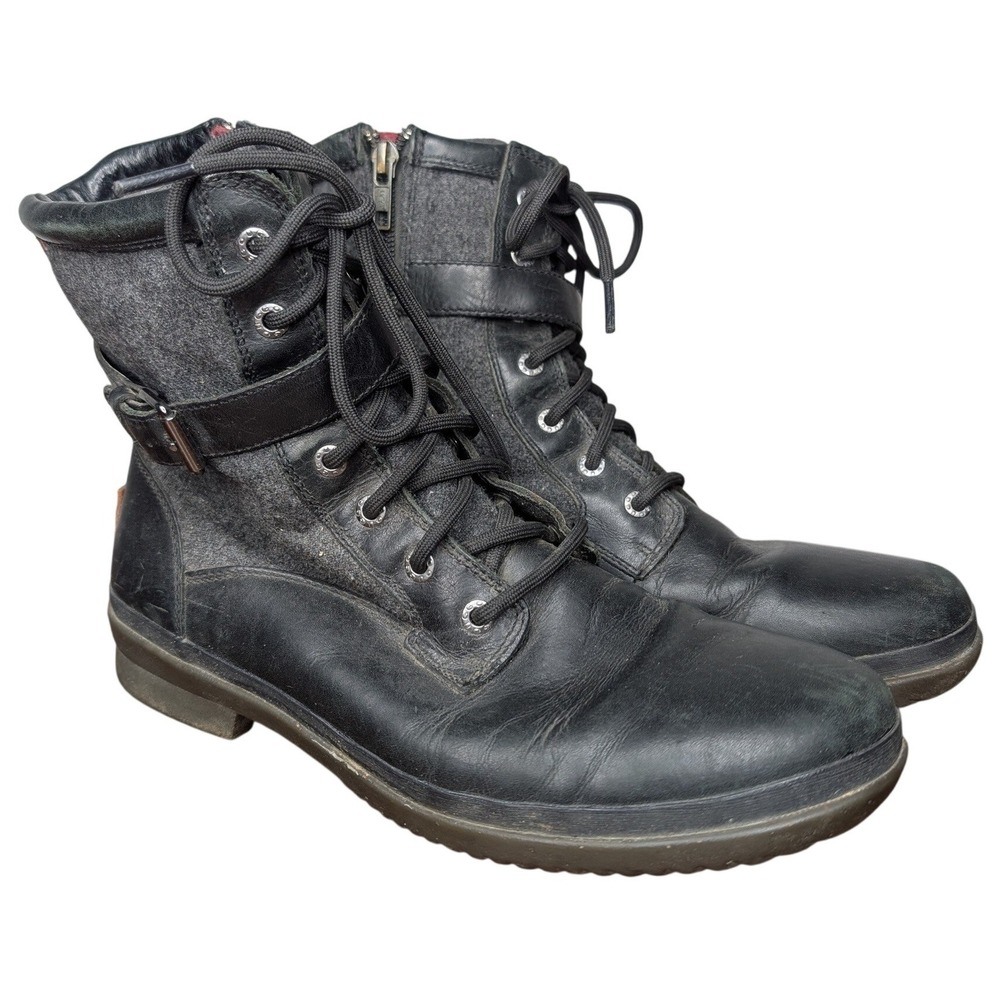 UGG Women's 9‎ Kesey waterproof black leather grey wool boots side zipper